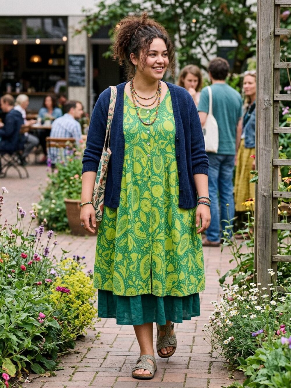 Gudrun Sjoden 100% Organic Cotton Green Fruit Print Sleeveless Dress - Size XXL